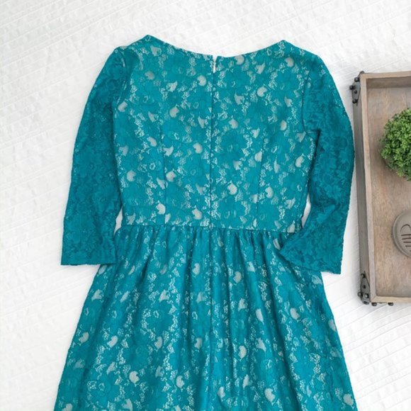French Connection Teal Lace Long Sleeve Dress - Picture 12 of 14